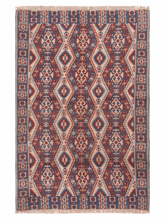 Pasha Anatolian Kilim 43435 Blue Red Tribal Hand Woven Rug