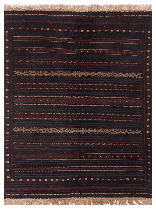 Nomad Afghan Soumak 54703 Black Tribal Hand Woven Rug