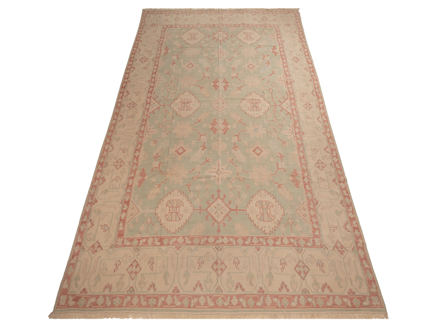 Pasha Transilvanian Kilim 64872 Green Beige Traditional Hand Woven Rug