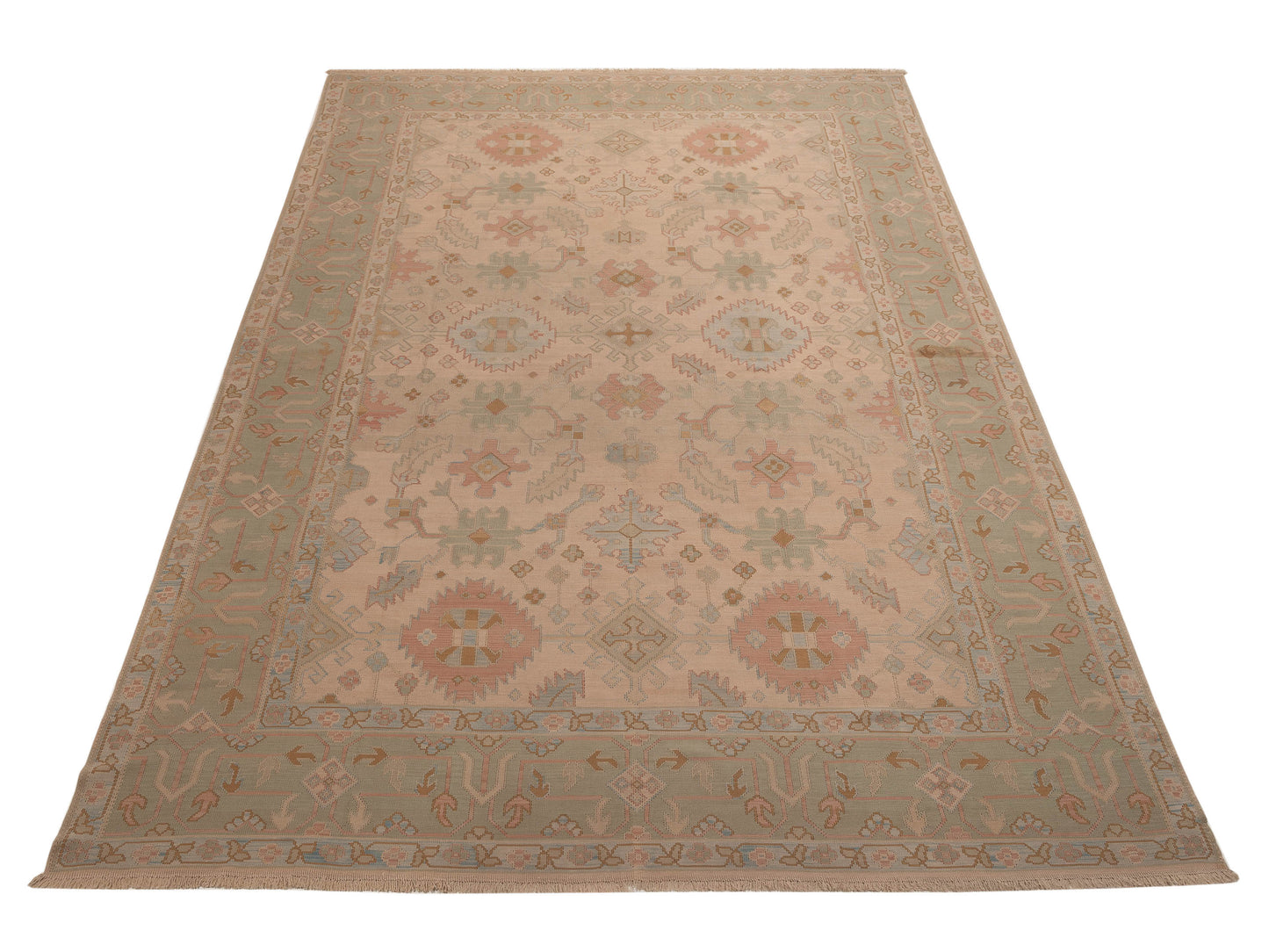 Pasha Transilvanian Kilim 66220 Cream Green Traditional Hand Woven Rug