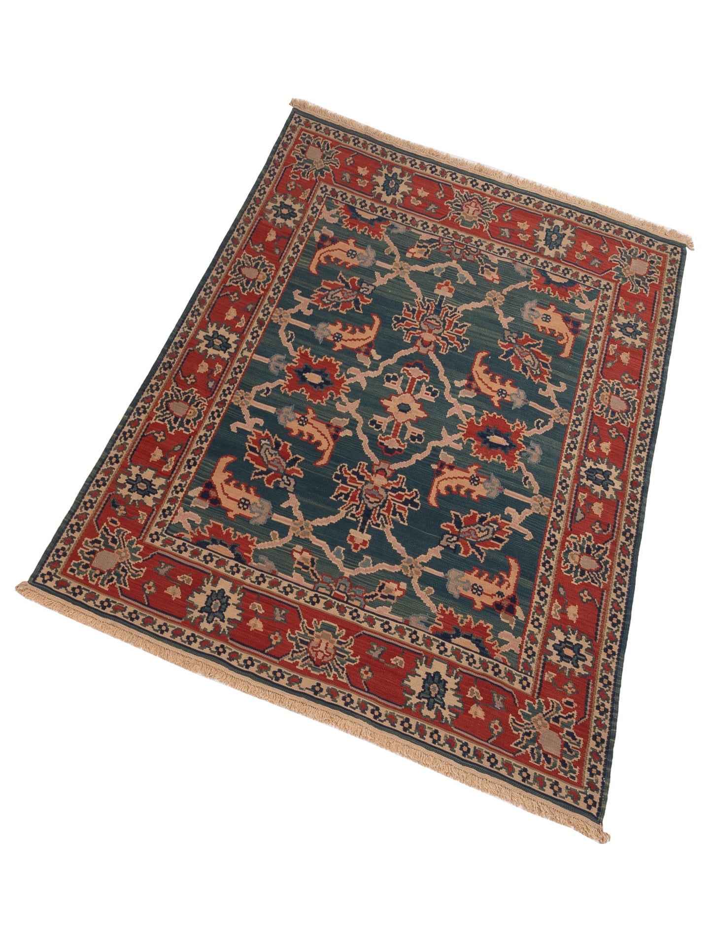 Pasha Transilvanian Kilim 67378 Blue Red Traditional Hand Woven Rug