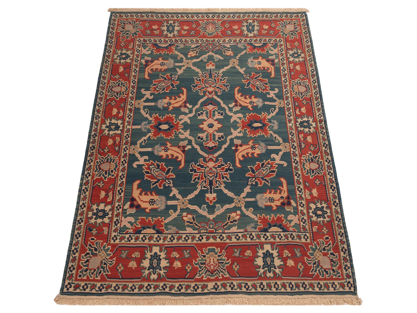 Pasha Transilvanian Kilim 67378 Blue Red Traditional Hand Woven Rug