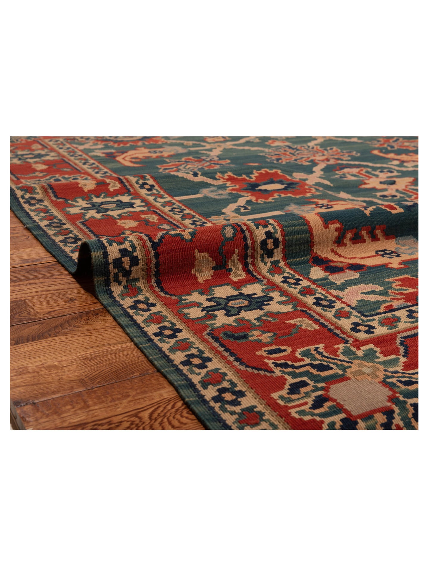 Pasha Transilvanian Kilim 67378 Blue Red Traditional Hand Woven Rug