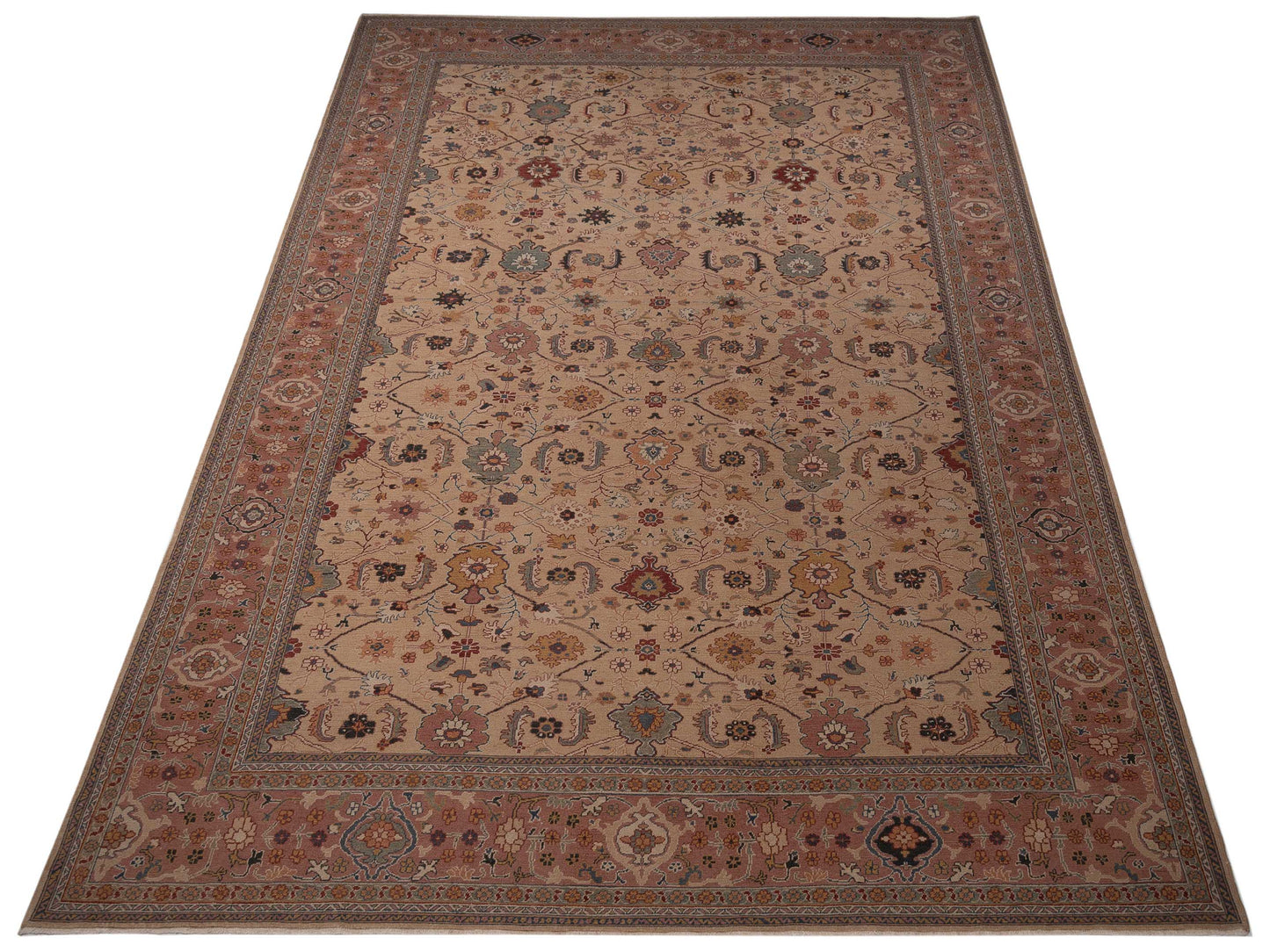 Pasha Turkish Elvan Maile Beige Pink Traditional Hand Knotted Rug