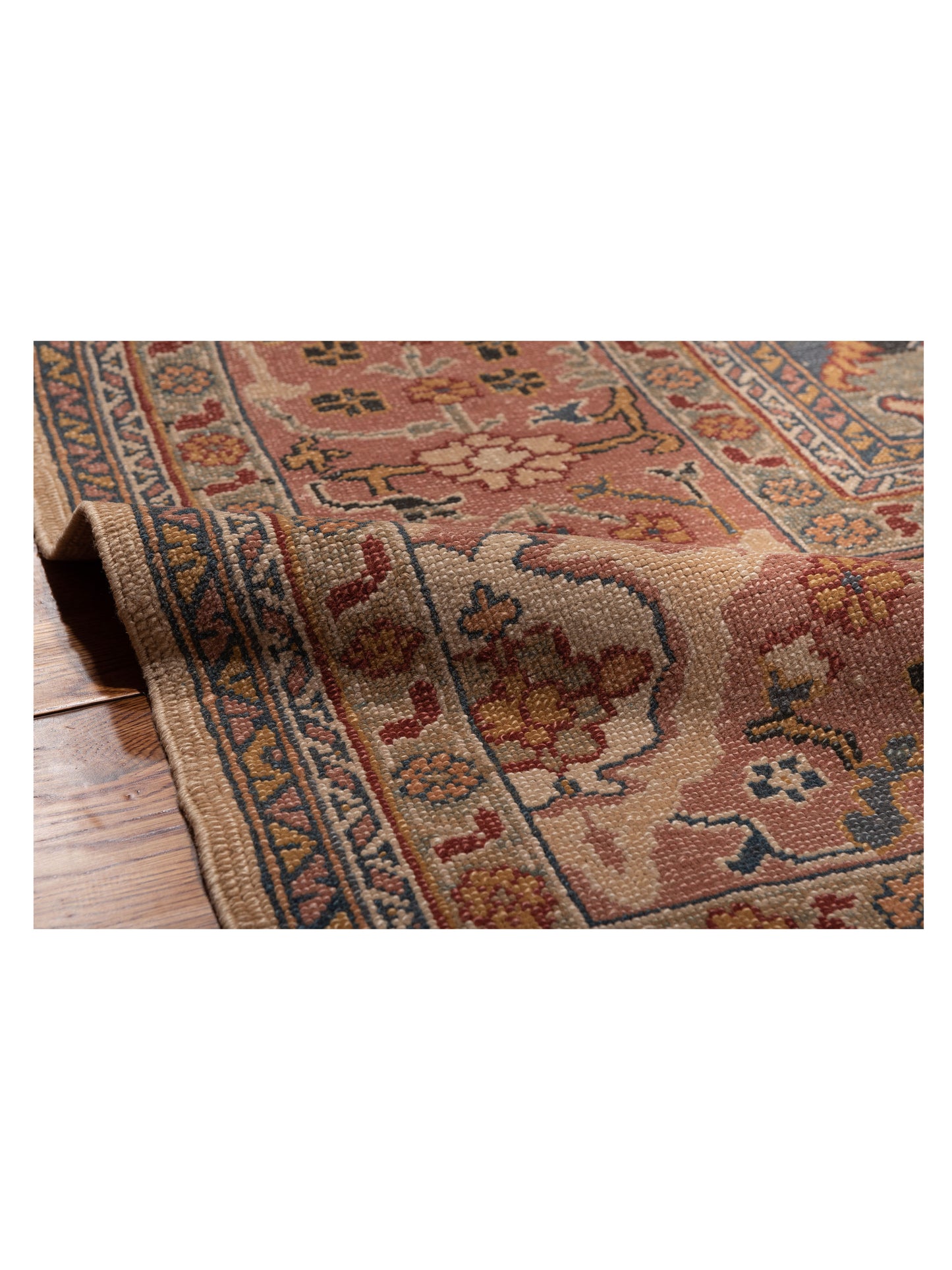 Pasha Turkish Elvan Maile Beige Pink Traditional Hand Knotted Rug