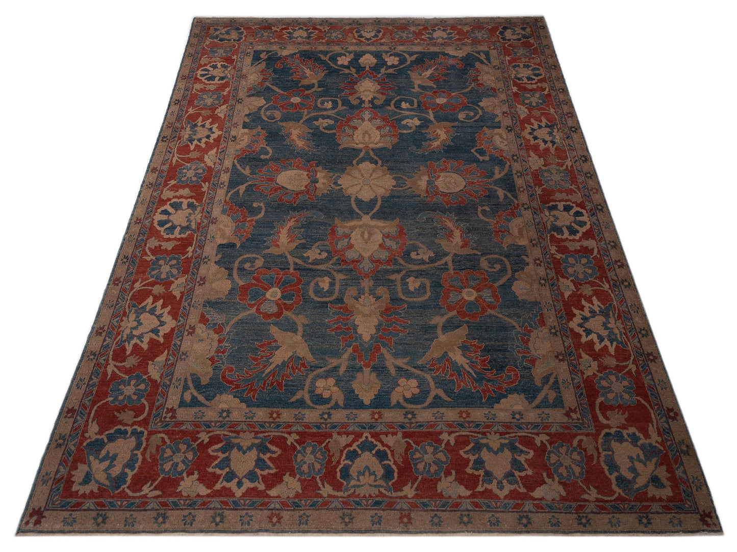 Pasha Turkish Elvan 73594 Blue Red Traditional Hand Knotted Rug