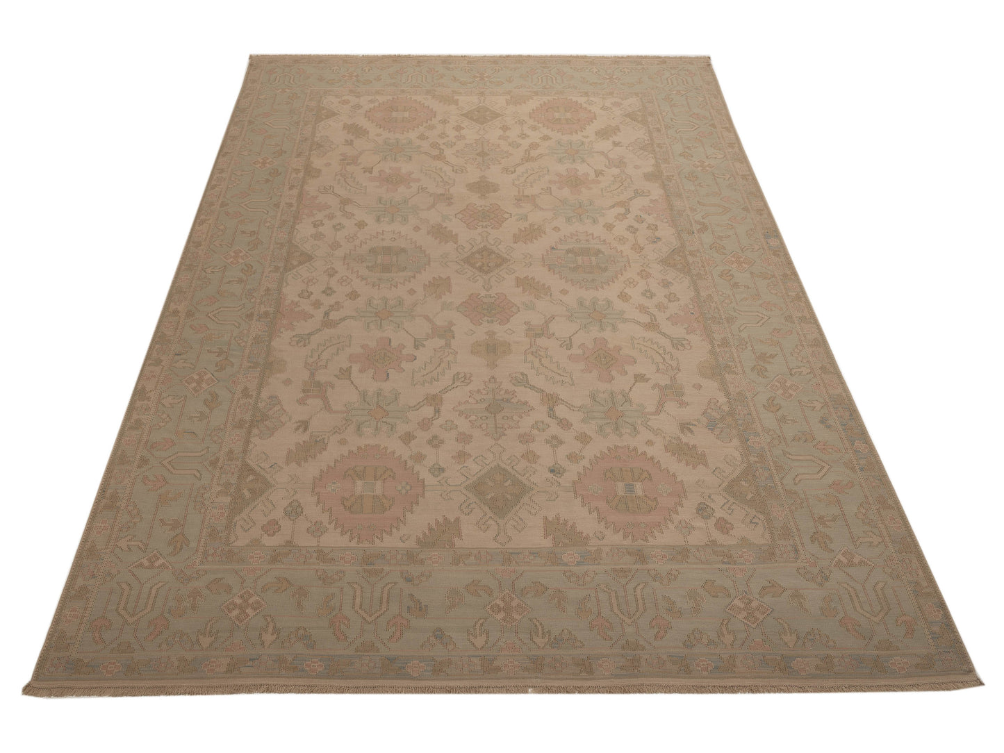 Pasha Transilvanian Kilim 73793 Ivory Green Traditional Hand Woven Rug