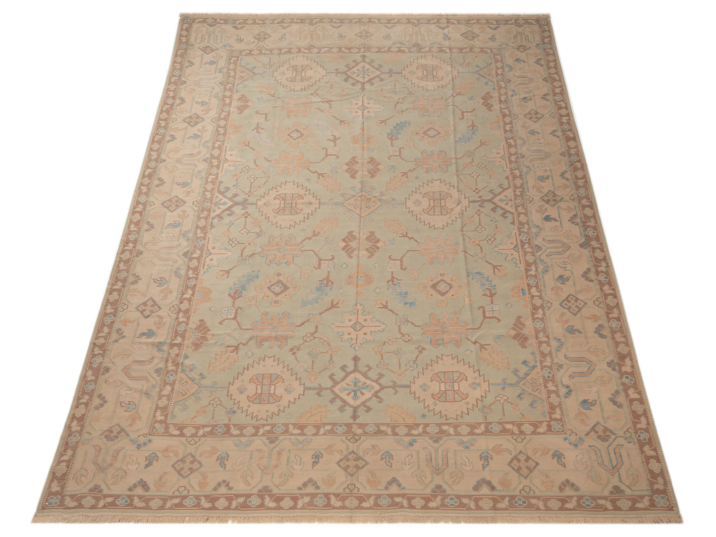 Pasha Transilvanian Kilim 73797 Green Beige Traditional Hand Woven Rug