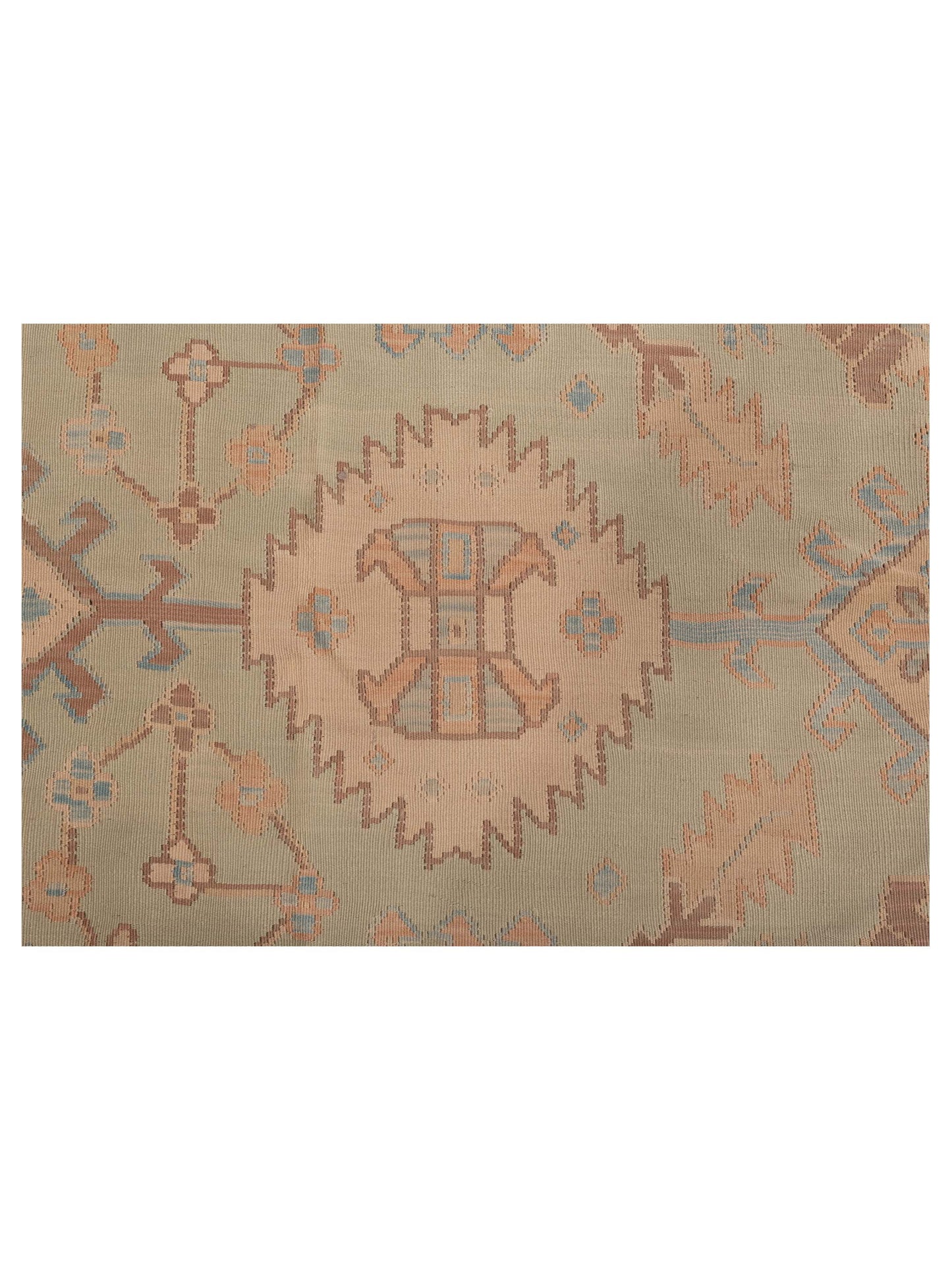 Pasha Transilvanian Kilim 73797 Green Beige Traditional Hand Woven Rug