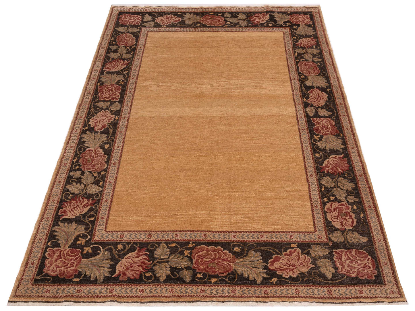 Pasha Turkish Elvan Firuz Gold Black Traditional Hand Knotted Rug