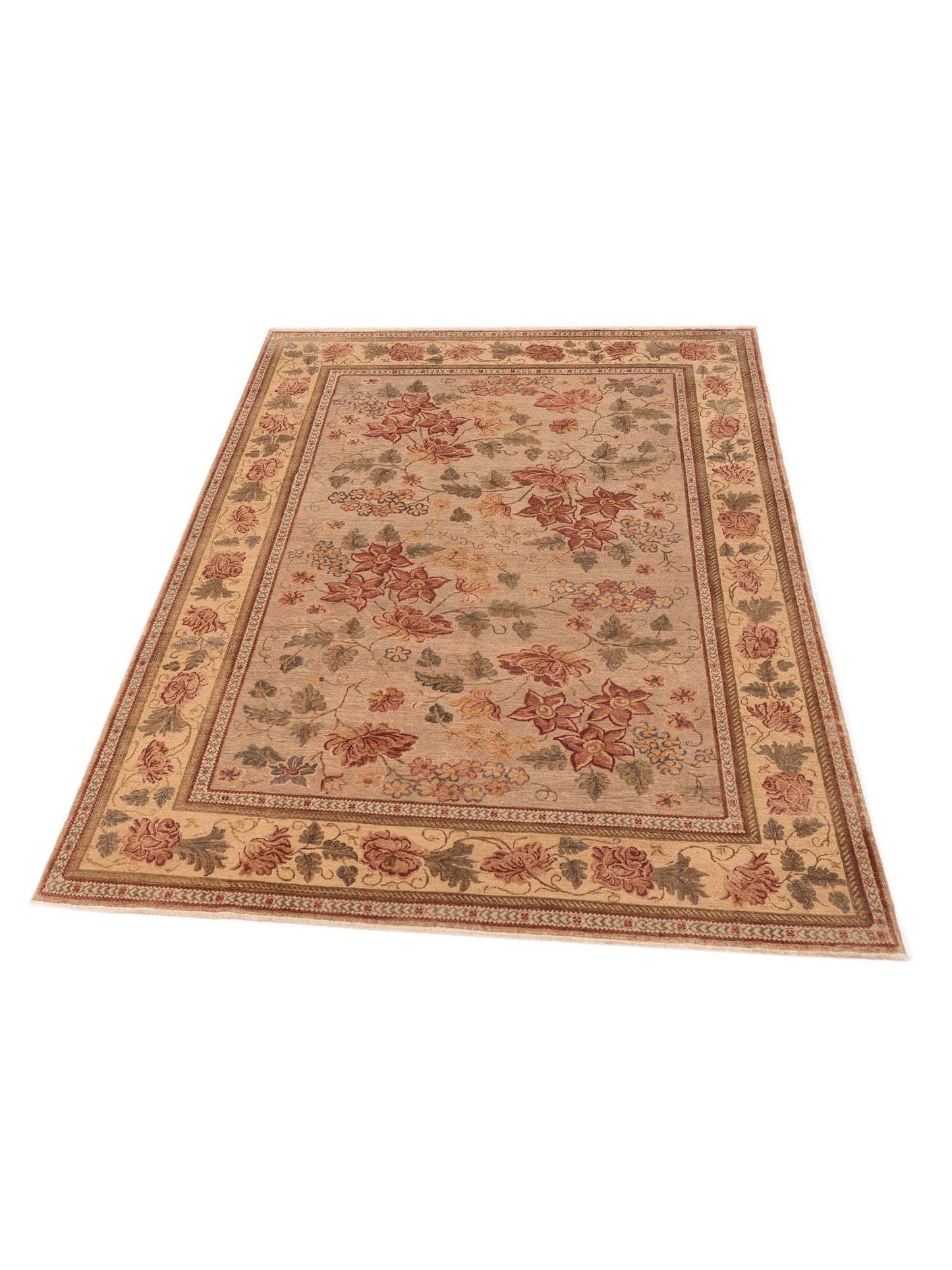 Pasha Turkish Elvan Firuz Light Brown Cream Traditional Hand Knotted Rug