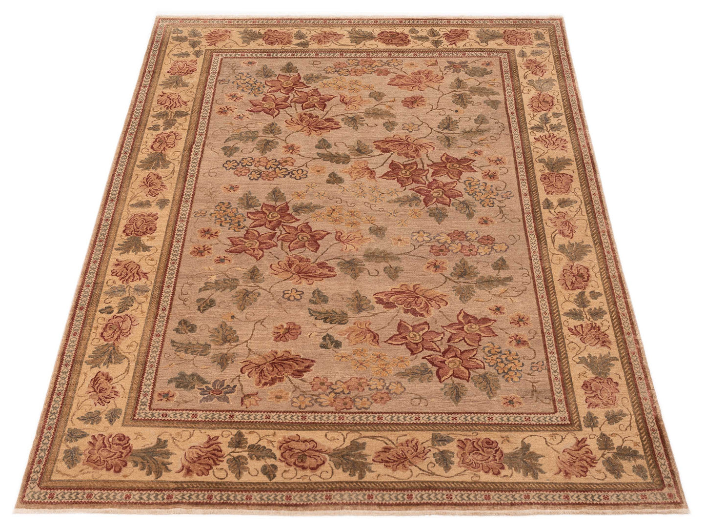 Pasha Turkish Elvan Firuz Light Brown Cream Traditional Hand Knotted Rug