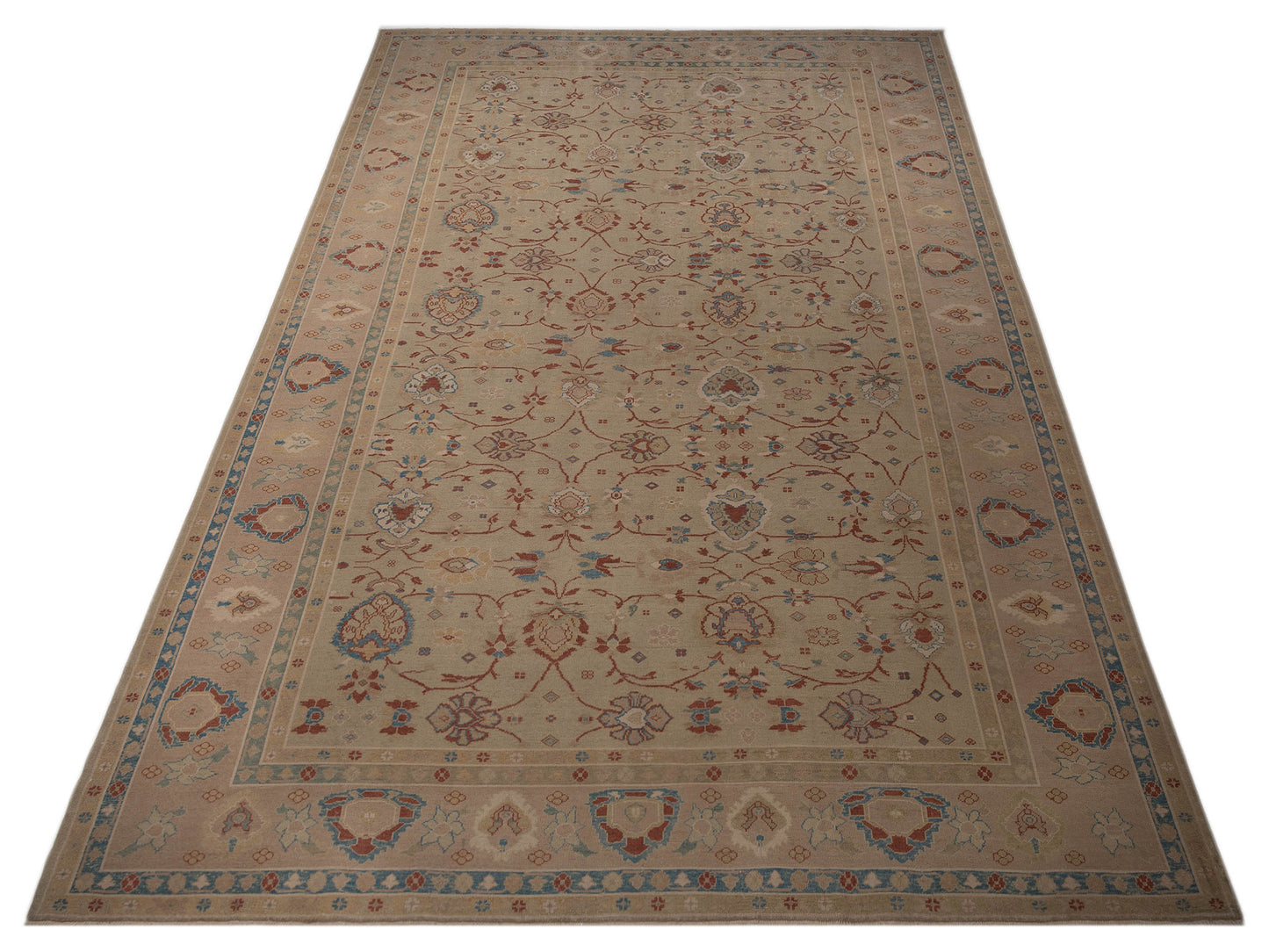 Pasha Turkish Elvan 78338 Light Green Taupe Traditional Hand Knotted Rug