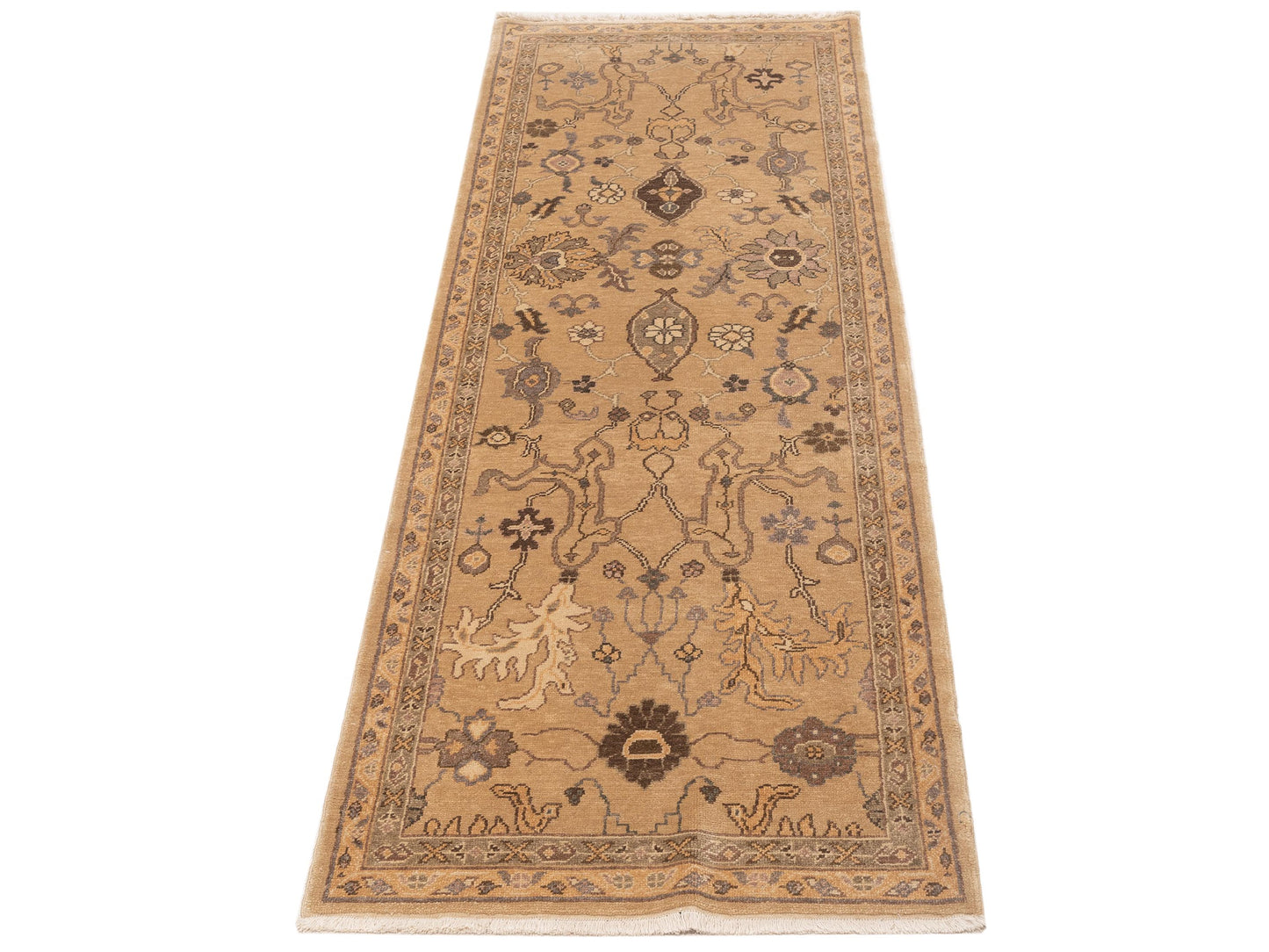 Pasha Turkish Elvan Gufte Light Brown Gold Traditional Hand Knotted Rug