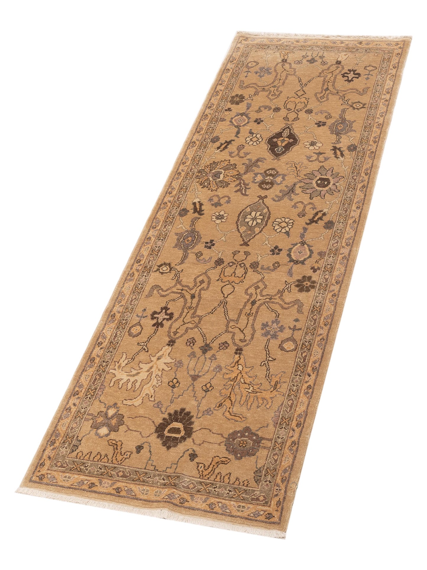 Pasha Turkish Elvan Gufte Light Brown Gold Traditional Hand Knotted Rug