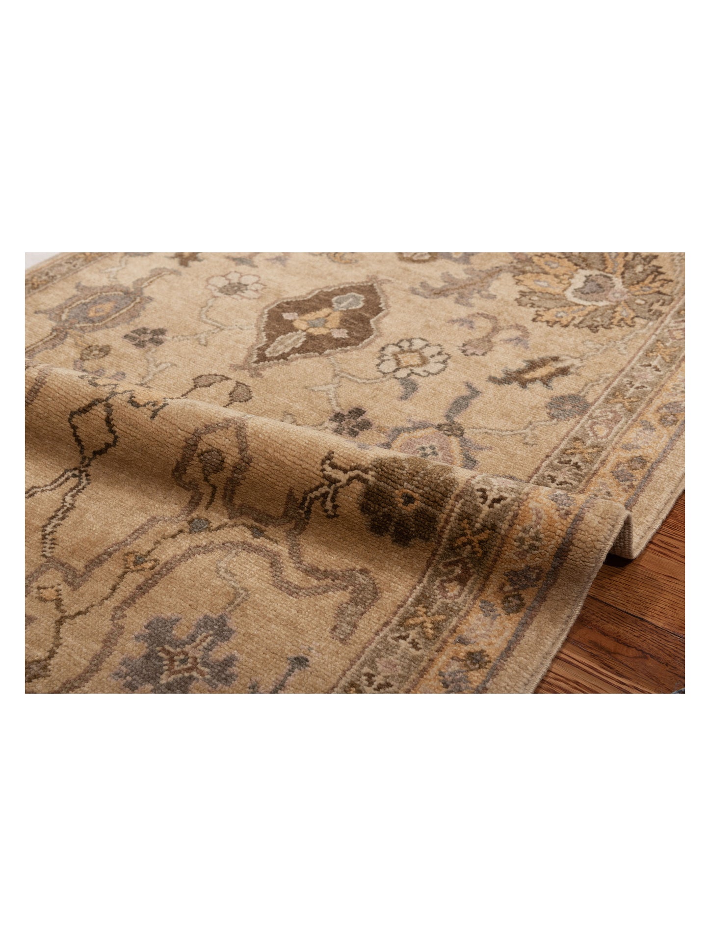 Pasha Turkish Elvan Gufte Light Brown Gold Traditional Hand Knotted Rug