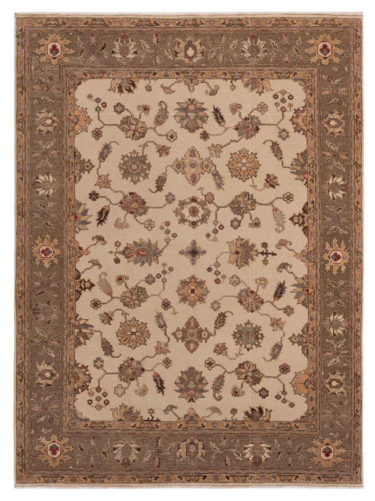 Pasha Turkish Elvan Zikra Ivory Traditional Hand Knotted Rug