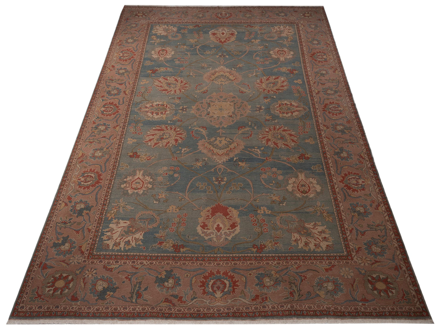 Pasha Turkish Elvan 79482 Blue Pink Traditional Hand Knotted Rug