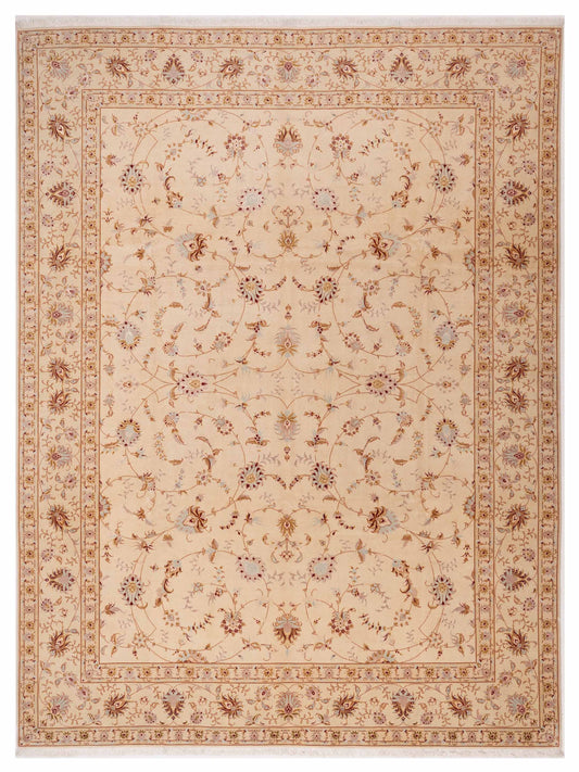 Pasha Tabriz Wool and Silk 81091 Ivory Traditional Hand Knotted Rug