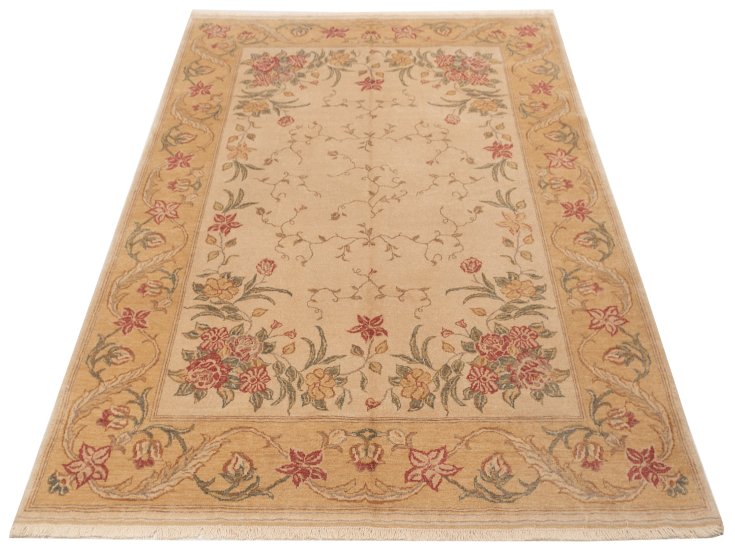 Pasha Antique Loom 82187 Ivory Gold Transitional Hand Knotted Rug