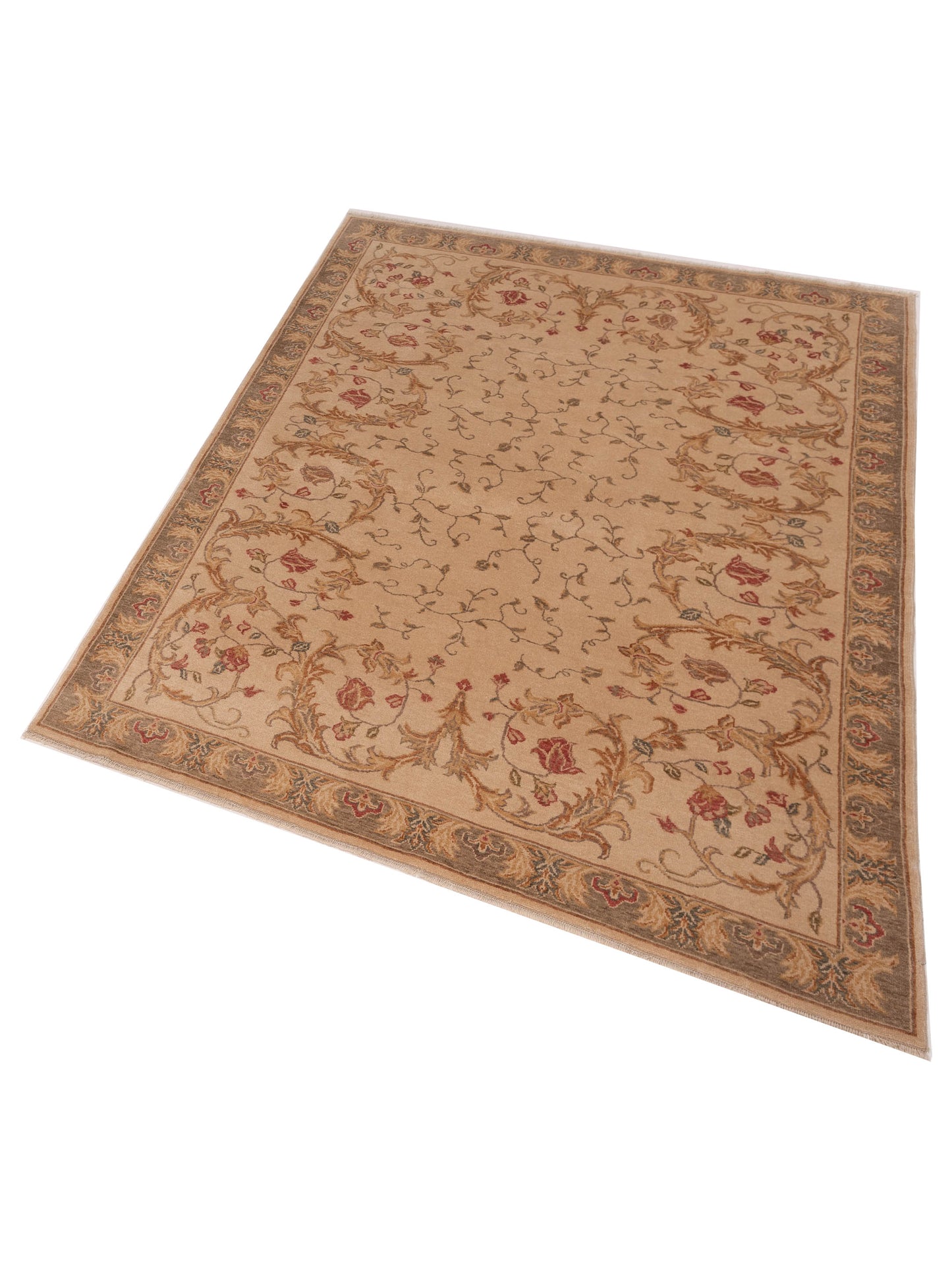 Pasha Antique Loom 82190 Ivory Green Transitional Hand Knotted Rug