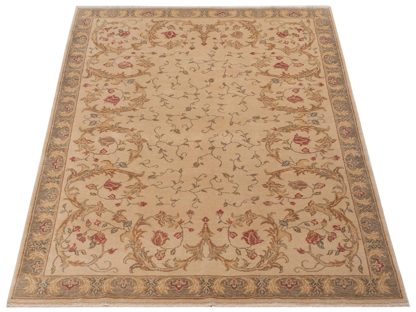 Pasha Antique Loom 82190 Ivory Green Transitional Hand Knotted Rug