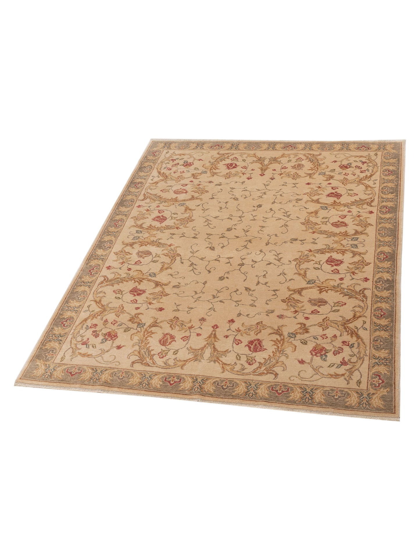 Pasha Antique Loom 82190 Ivory Green Transitional Hand Knotted Rug