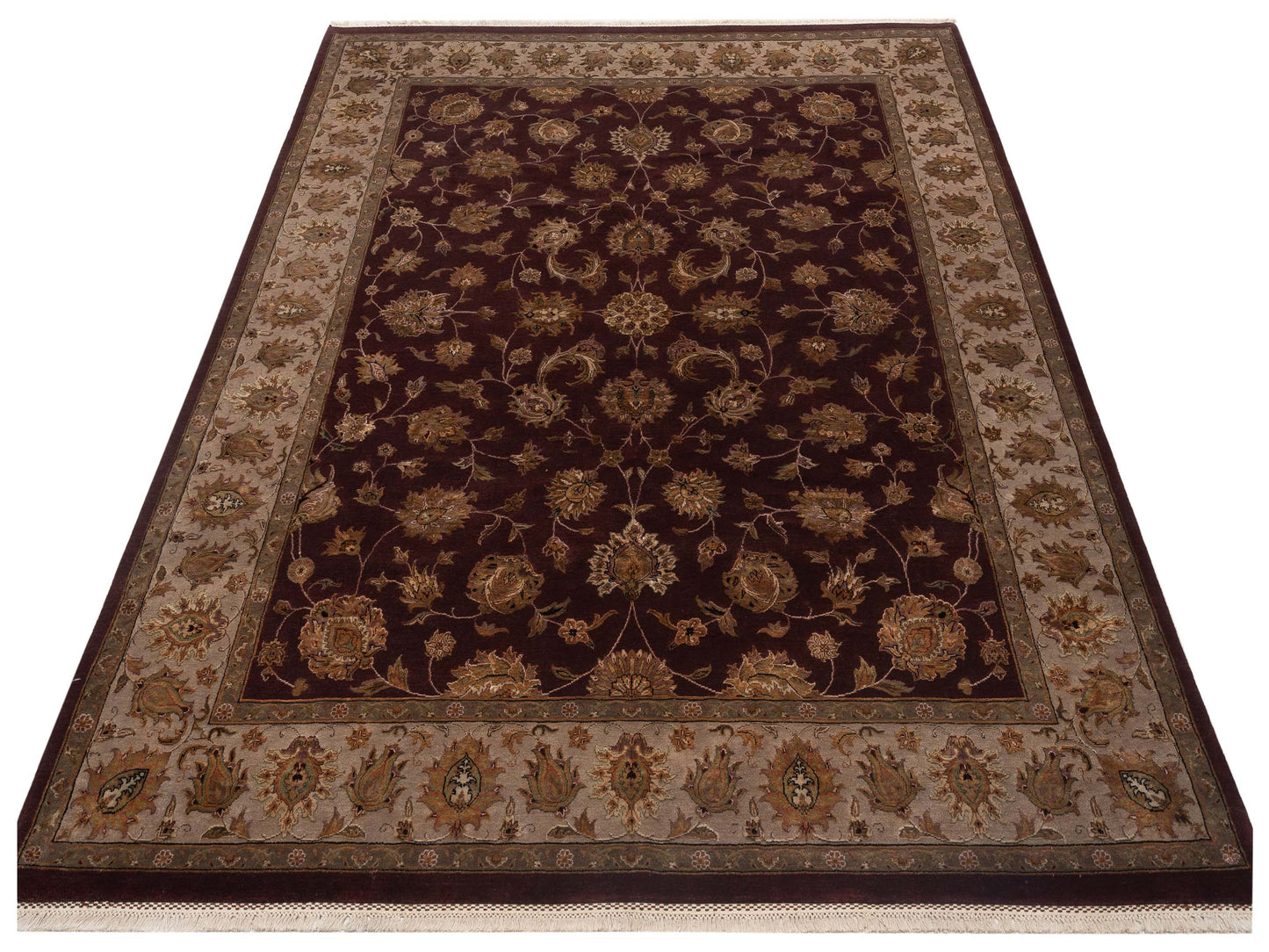 Rajpur Imperial Silk 82587 Plum Beige Transitional Hand Knotted Rug