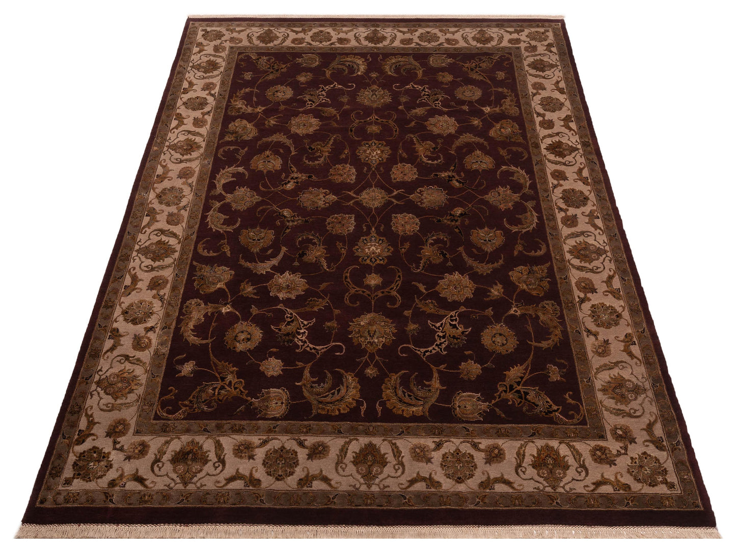 Rajpur Imperial Silk 82593 Plum Beige Transitional Hand Knotted Rug