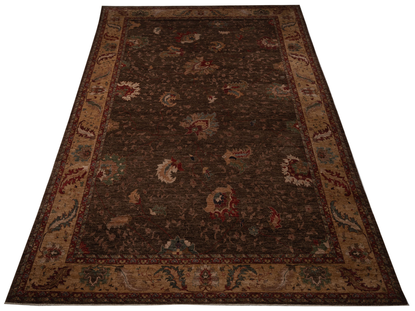 Pasha Elvan Tamer Dark Brown Gold Traditional Hand Knotted Rug