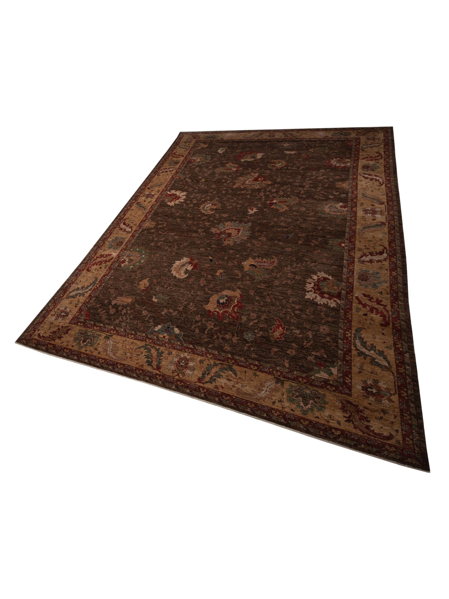 Pasha Elvan Tamer Dark Brown Gold Traditional Hand Knotted Rug