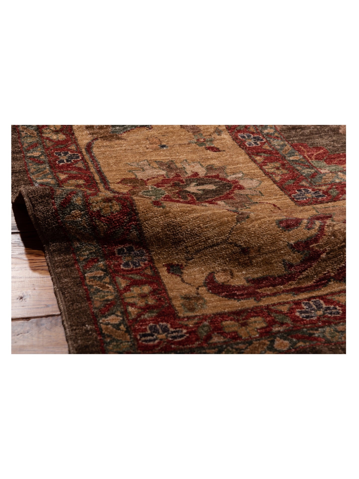 Pasha Elvan Tamer Dark Brown Gold Traditional Hand Knotted Rug