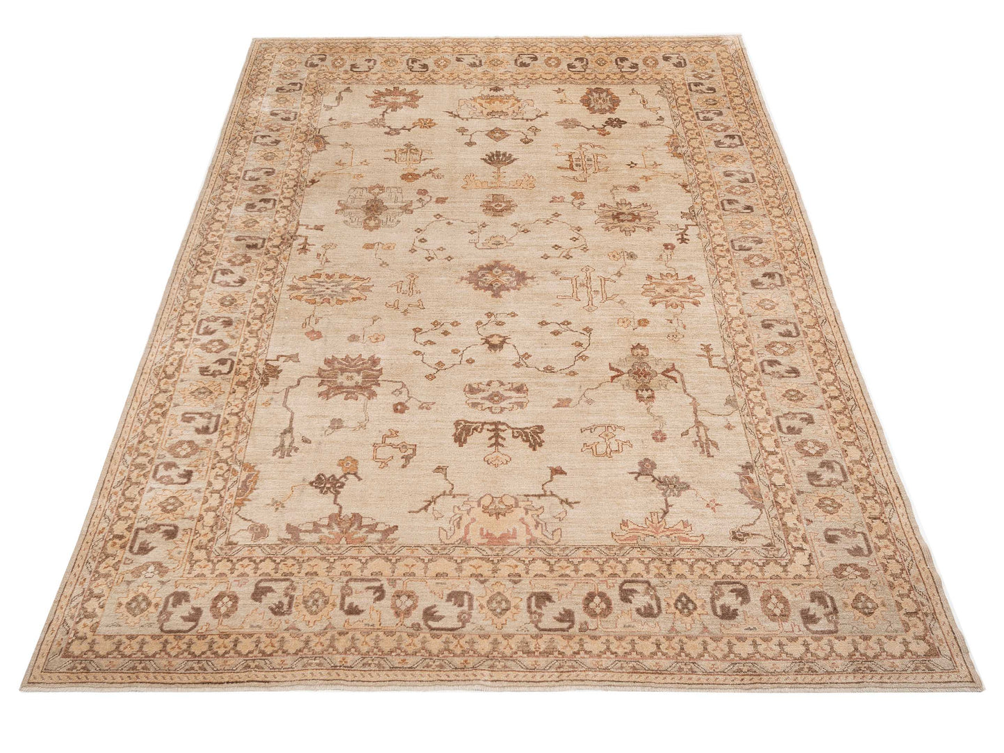 Authentic Angora Oushak Arzu Silver Ivory Traditional Hand Knotted Rug