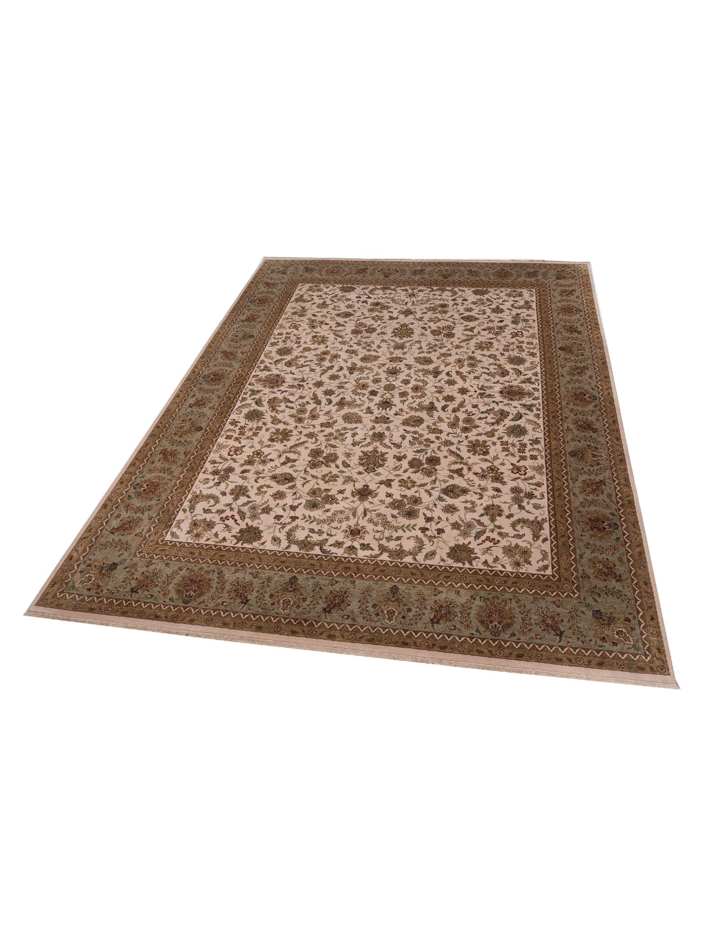 Rajpur Crown 95248 Ivory Sage Green Transitional Hand Knotted Rug