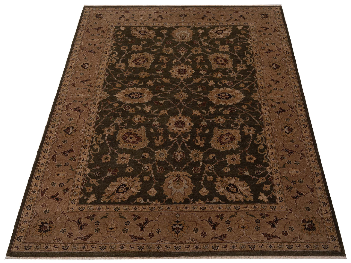 Rajpur Royal 96420 Green Light Brown Traditional Hand Knotted Rug