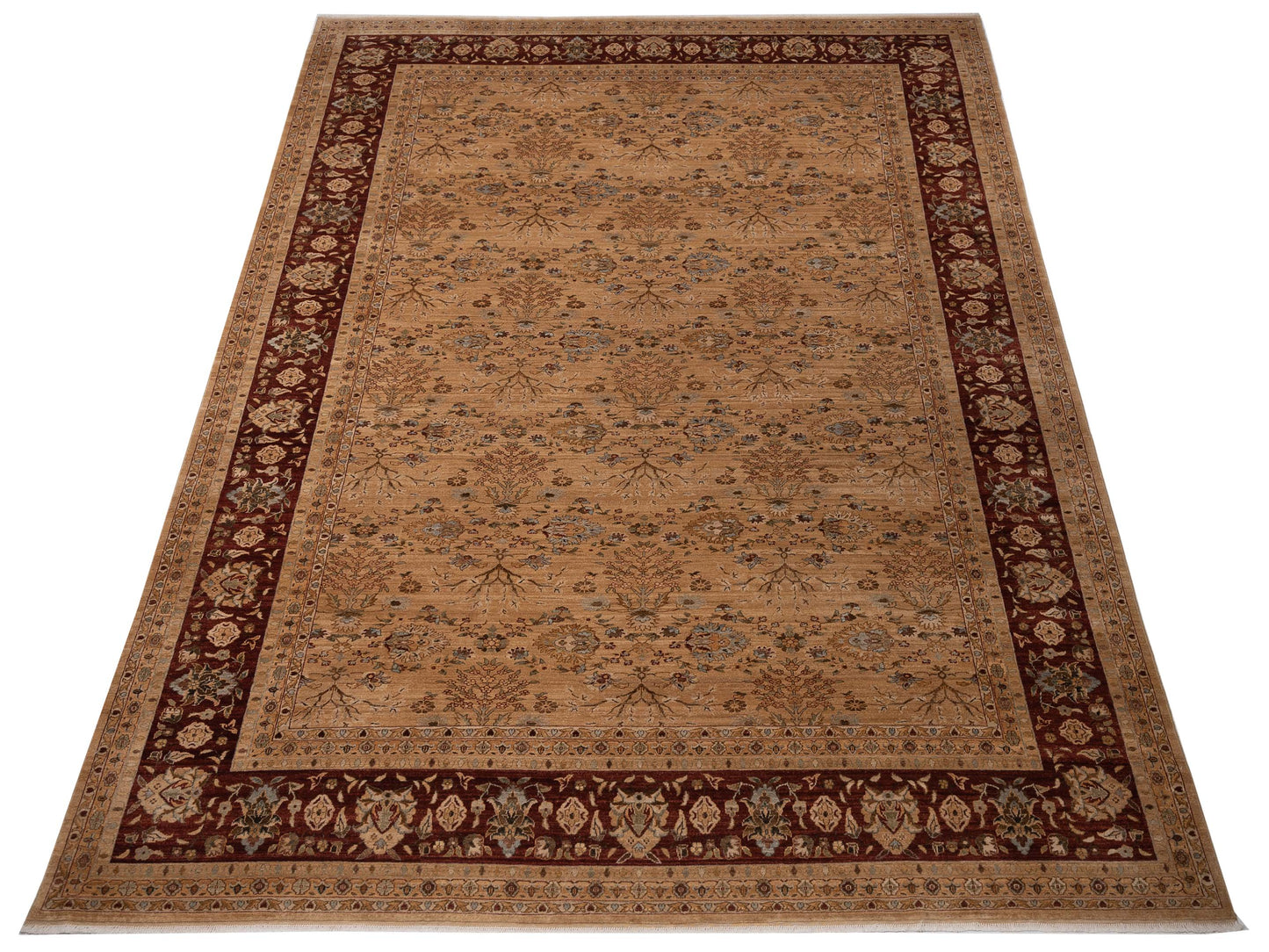 Pasha Narin Aksu Gold Burgundy Traditional Hand Knotted Rug