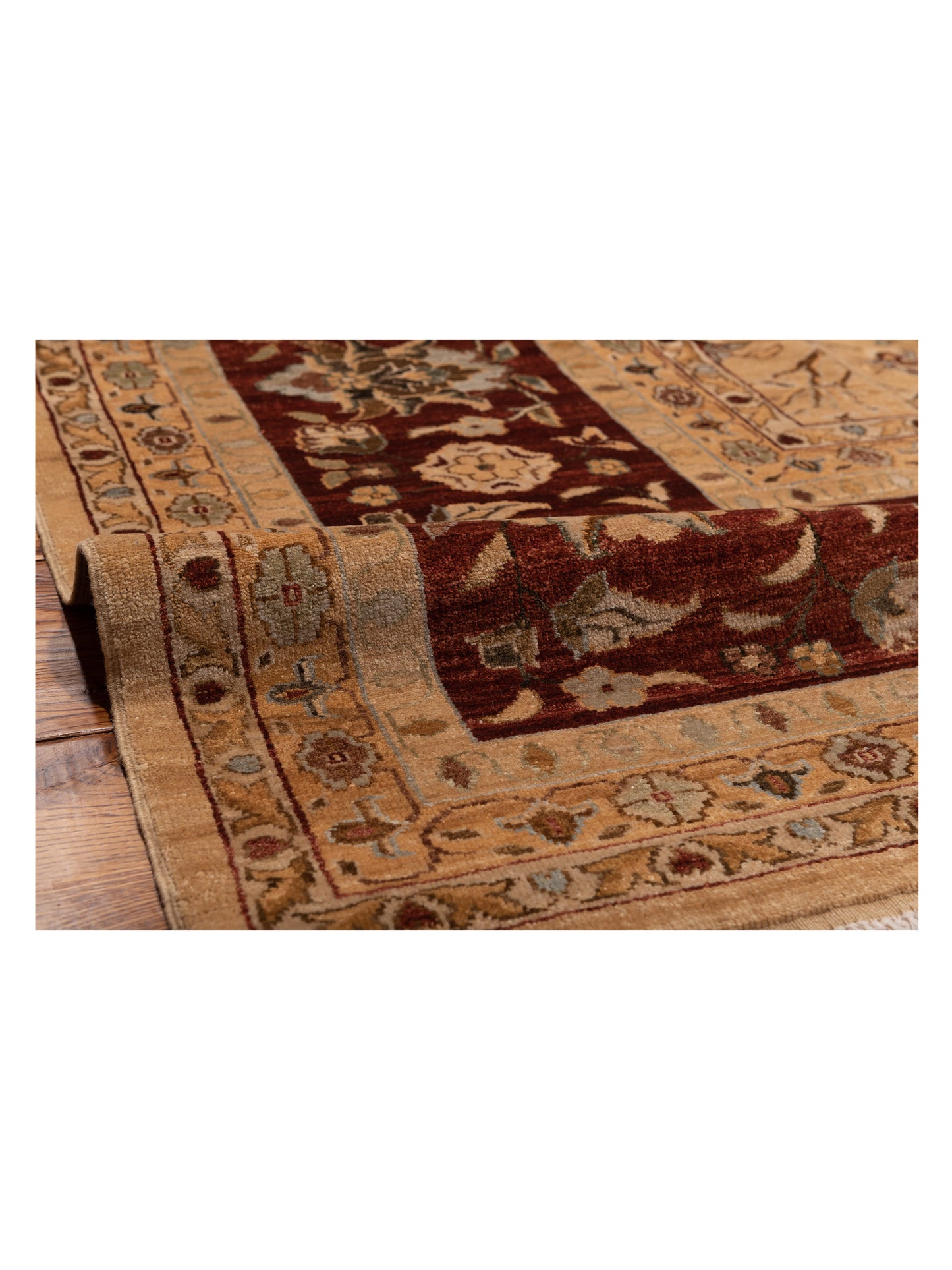 Pasha Narin Aksu Gold Burgundy Traditional Hand Knotted Rug