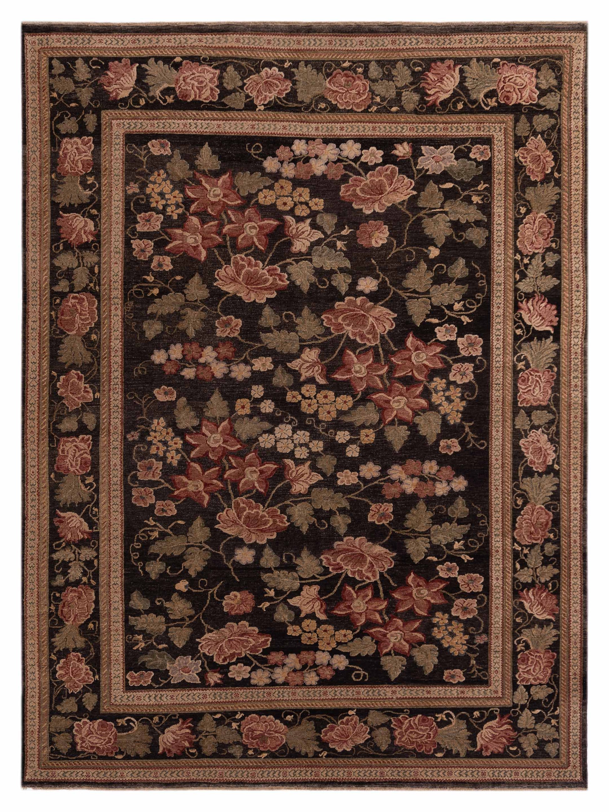 Pasha Turkish Elvan Firuz Charcoal Traditional Hand Knotted Rug