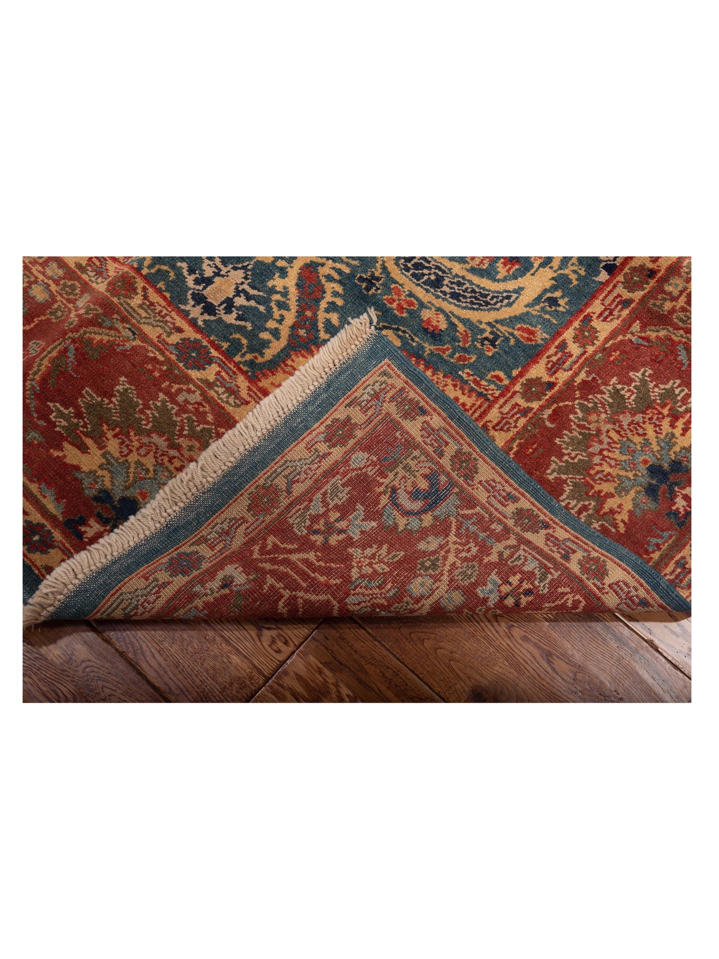 Pasha Antique Loom 98137 Teal Blue Red Transitional Hand Knotted Rug