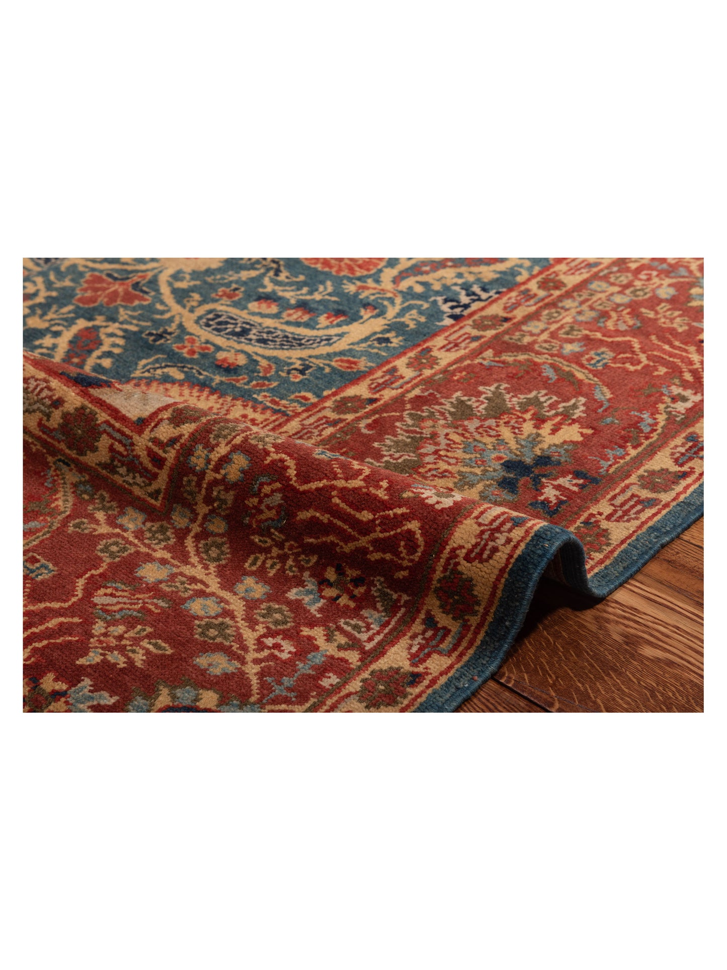 Pasha Antique Loom 98137 Teal Blue Red Transitional Hand Knotted Rug