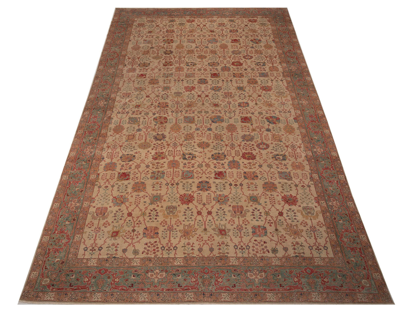 Pasha Antique Loom 98154 Ivory Blue Traditional Hand Knotted Rug