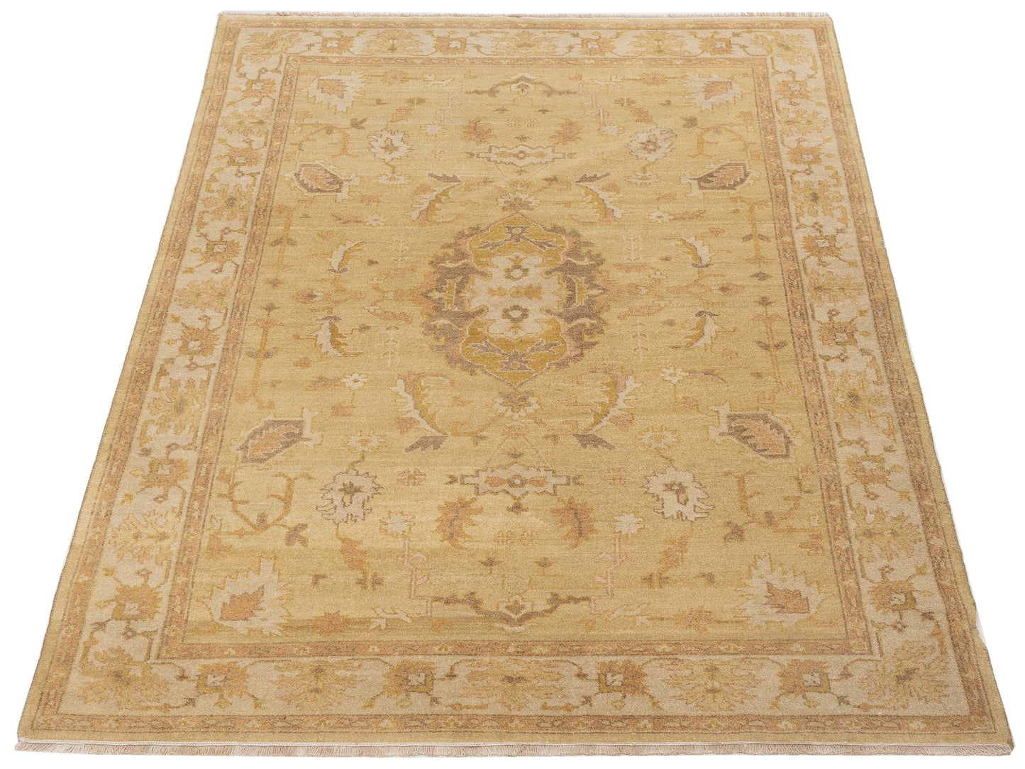 Rajpur Lilac 103317 Gold Ivory Traditional Hand Knotted Rug