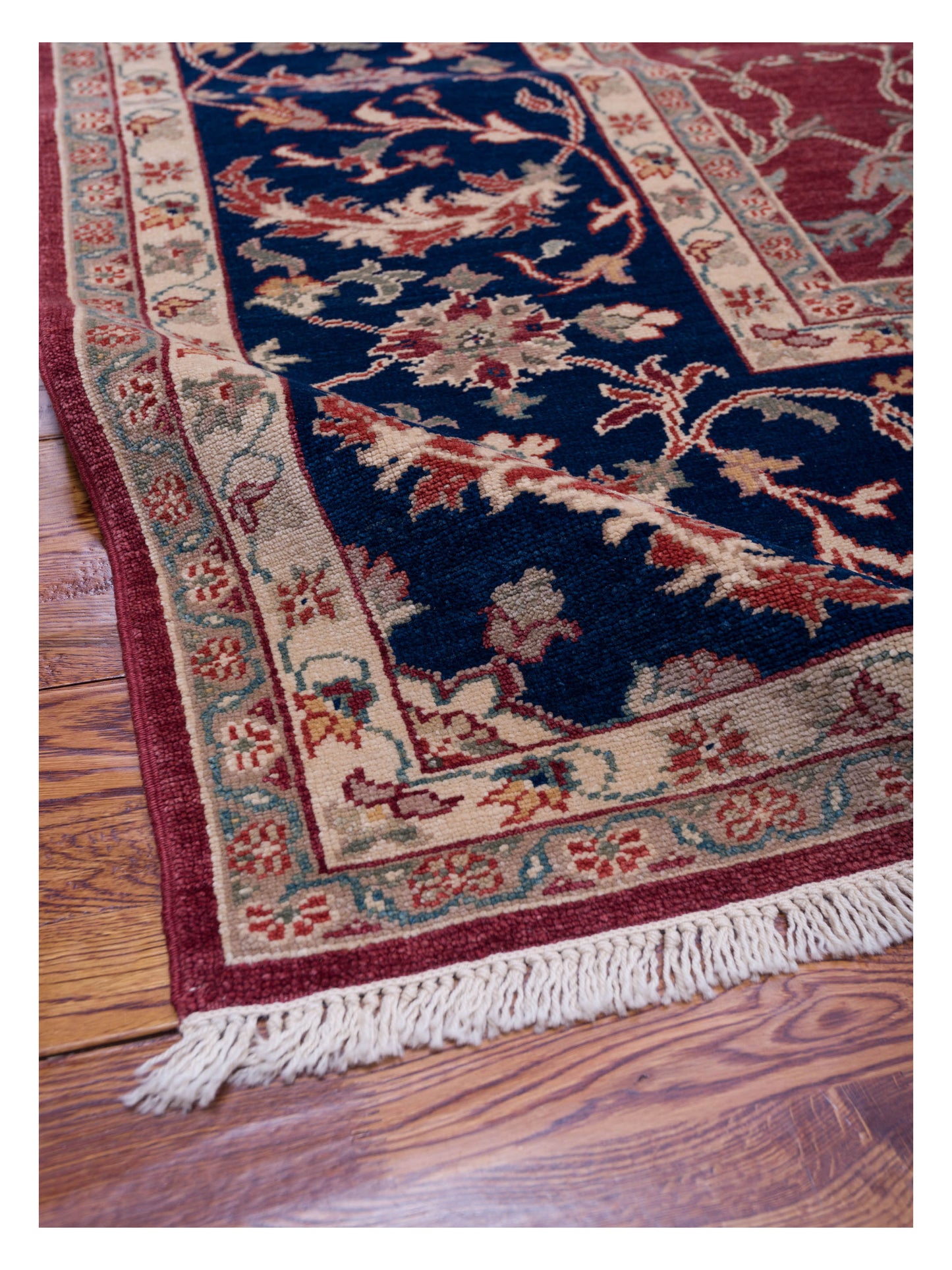 Pasha Antique Loom 104369 Red Navy Transitional Hand Knotted Rug