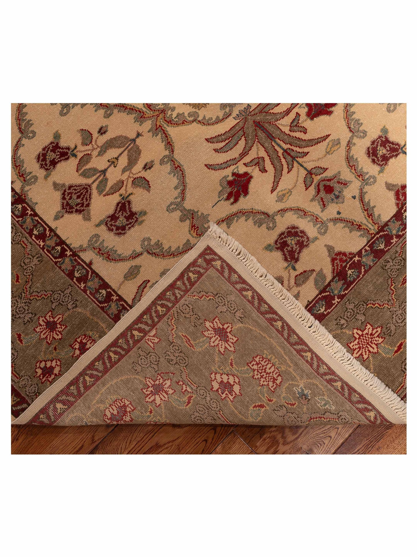 Pasha Antique Loom 104371 Ivory Green Transitional Hand Knotted Rug