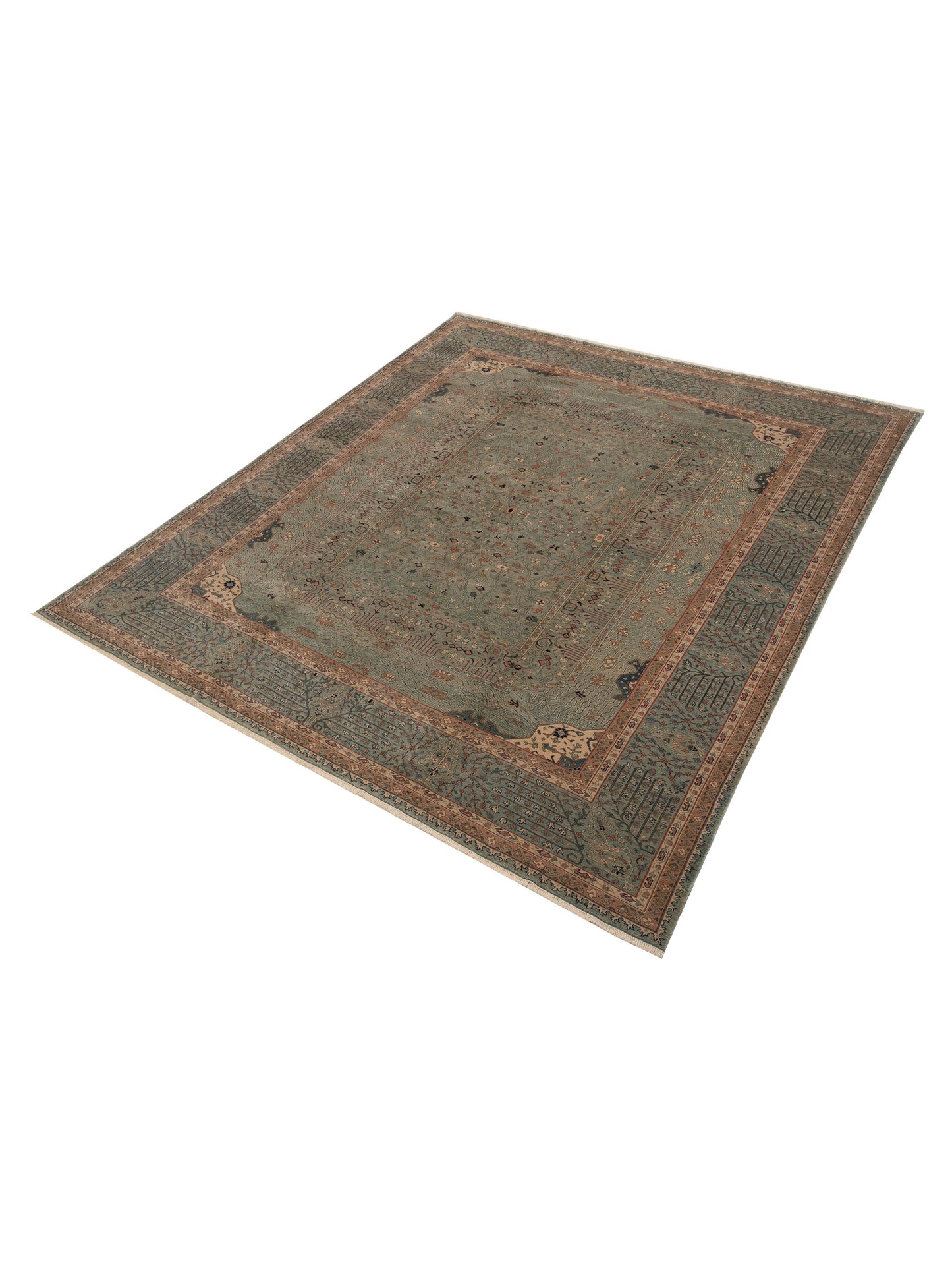 Pasha Antique Loom 104391 Green Green Traditional Hand Knotted Rug