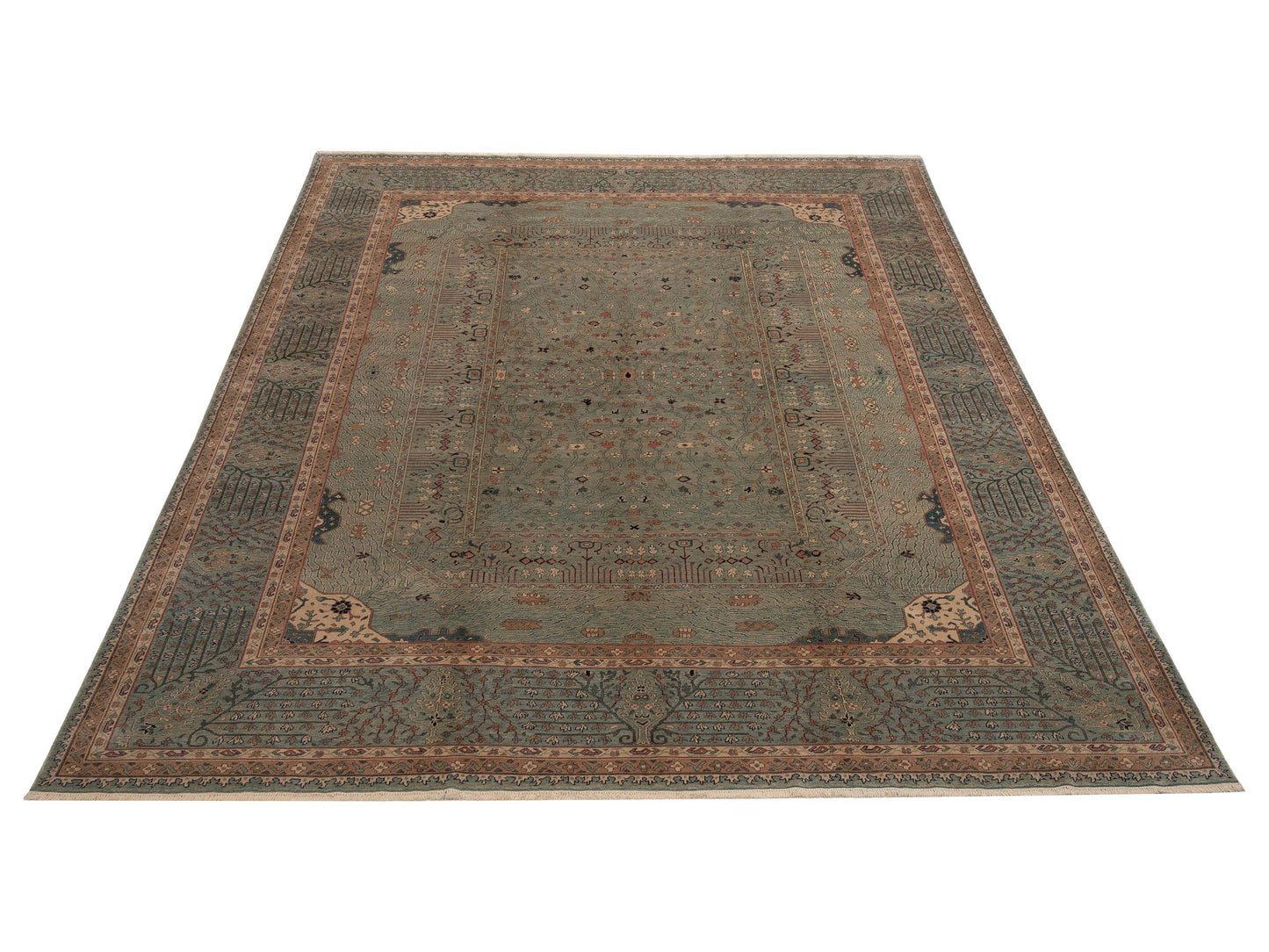 Pasha Antique Loom 104391 Green Green Traditional Hand Knotted Rug