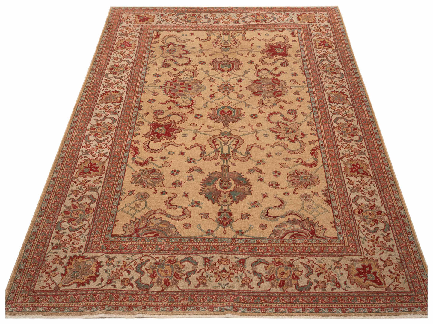 Pasha Antique Loom 104447 Gold Cream Transitional Hand Knotted Rug