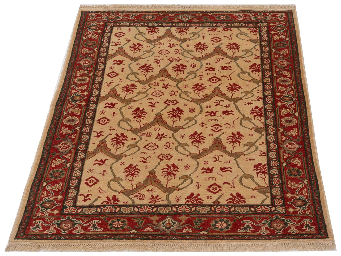 Pasha Antique Loom 104507 Ivory Red Transitional Hand Knotted Rug