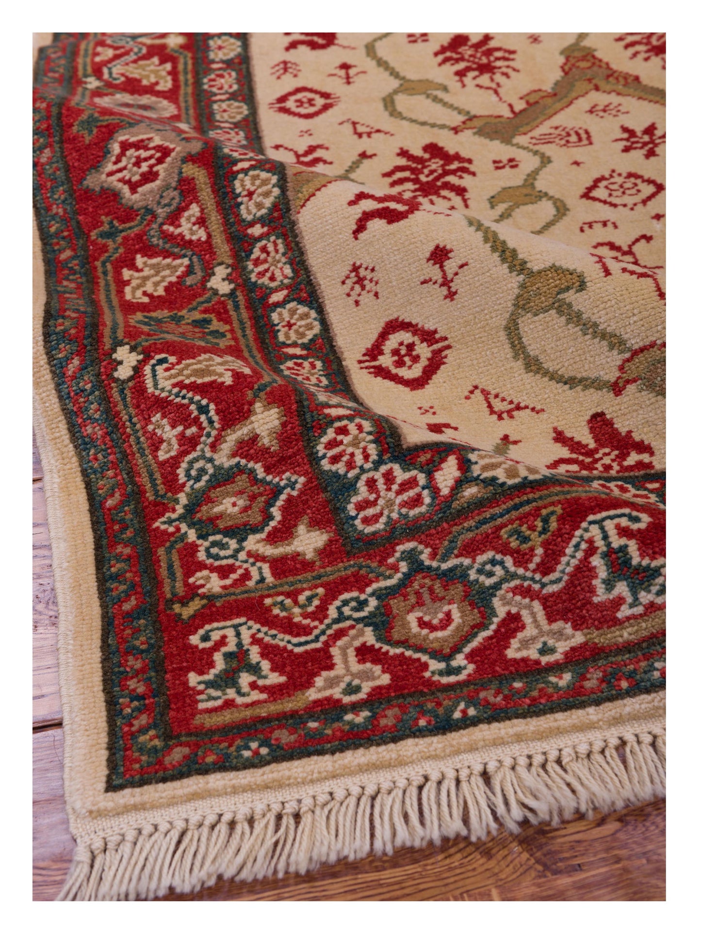 Pasha Antique Loom 104507 Ivory Red Transitional Hand Knotted Rug