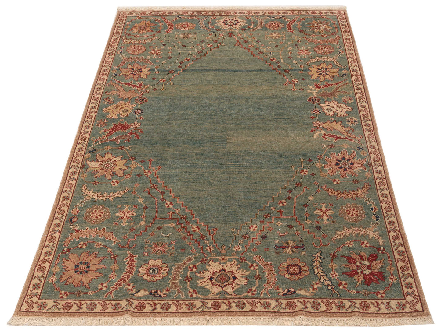 Pasha Antique Loom 104545 Green  Transitional Hand Knotted Rug